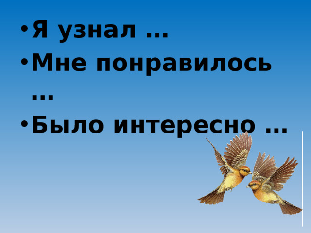 Я узнал … Мне понравилось … Было интересно …