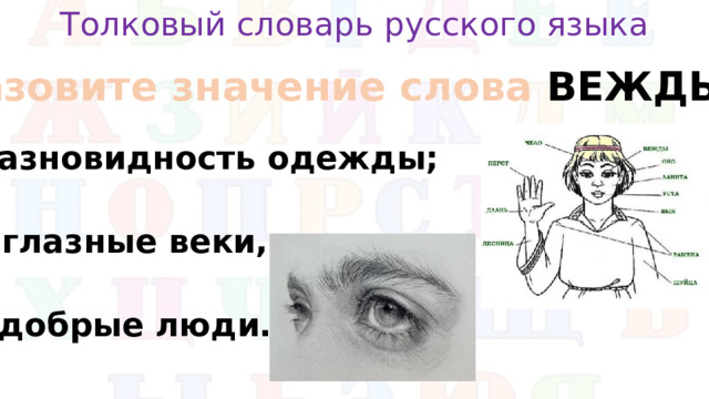 Толковый словарь русского языка Назовите значение слова вежды