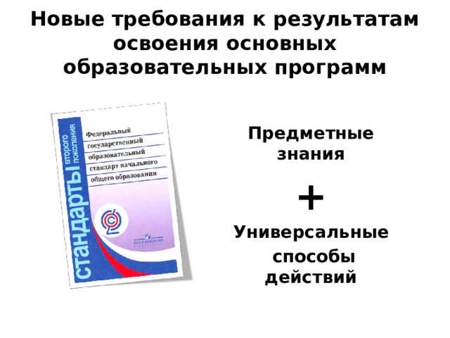 Новые требования к результатам освоения основных образовательных программ Предметные знания + Универсальные  способы действий