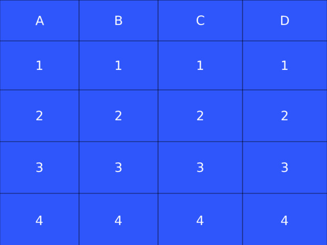 A B 1 C 1 2 3 D 1 2 4 3 2 1 2 3 4 3 4 4