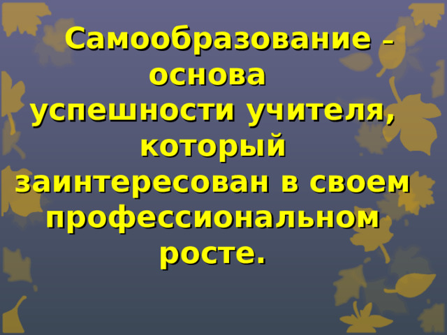 Самообразование – основа успешности учителя, который заинтересован в своем профессиональном росте.