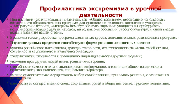 Профилактика экстремизма в урочной деятельности