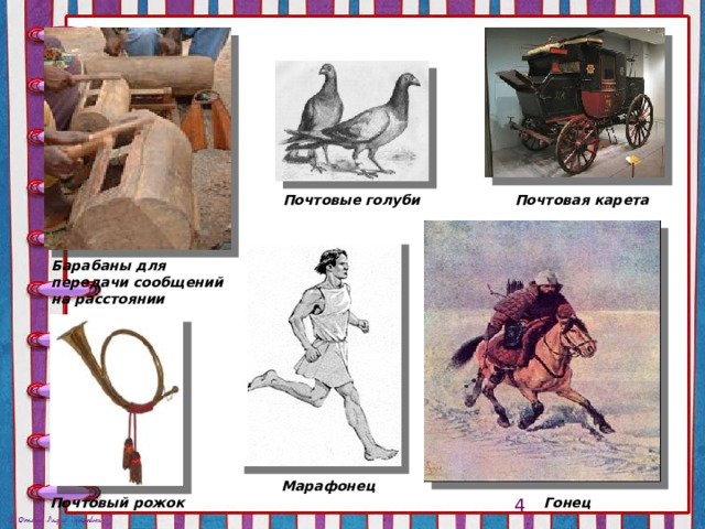 Почтовая карета Почтовые голуби Барабаны для передачи сообщений на расстоянии Марафонец Почтовый рожок Гонец