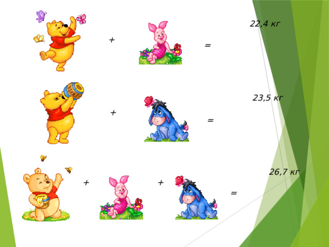 22,4 кг + = 23,5 кг + = 26,7 кг + + =