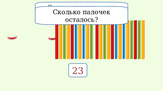 Сколько десятков у вас получилось? Сколько палочек осталось? 23
