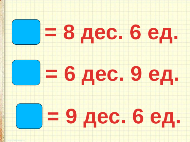 86 = 8 дес. 6 ед. 69 = 6 дес. 9 ед. 96 = 9 дес. 6 ед.