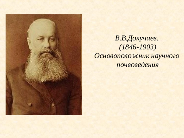 В.В.Докучаев.  (1846-1903)  Основоположник научного почвоведения