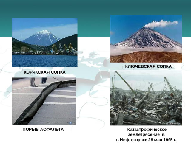 КЛЮЧЕВСКАЯ СОПКА КОРЯКСКАЯ СОПКА  ПОРЫВ АСФАЛЬТА Катастрофическое землетрясение в г. Нефтегорске 28 мая 1995 г.