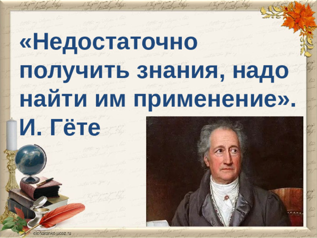 «Недостаточно получить знания, надо найти им применение».  И. Гёте