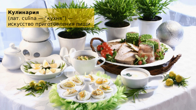 Кулинария (лат. culīna — “кухня”) — искусство приготовления пищи.