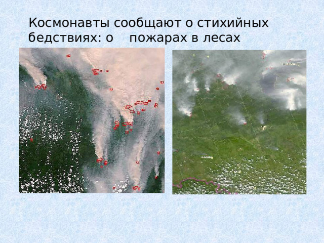 Космонавты сообщают о стихийных бедствиях: о пожарах в лесах