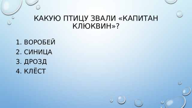 Какую птицу звали «капитан клюквин»?