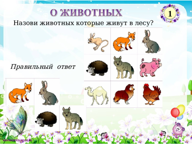 1 Назови животных которые живут в лесу? Правильный ответ 2