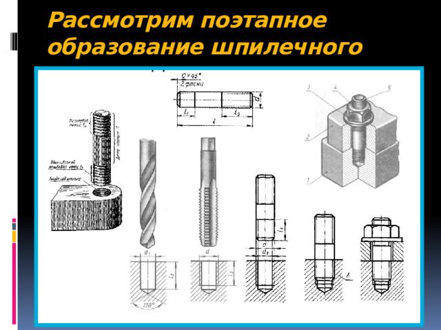 Рассмотрим поэтапное образование шпилечного соединения