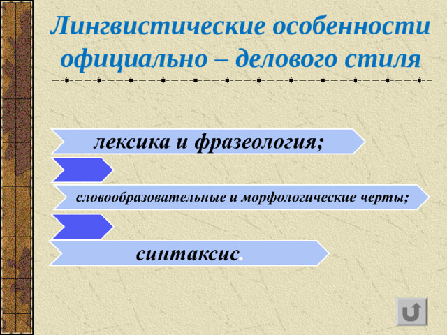 Лингвистические особенности  официально – делового стиля