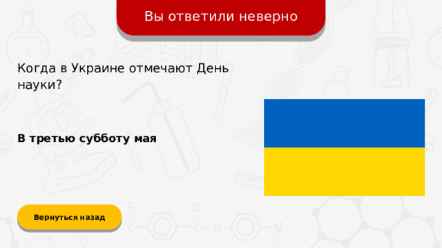 Вы ответили неверно Когда в Украине отмечают День науки? В третью субботу мая Вернуться назад