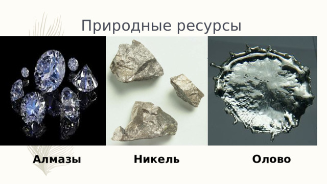 Природные ресурсы Олово Никель Алмазы