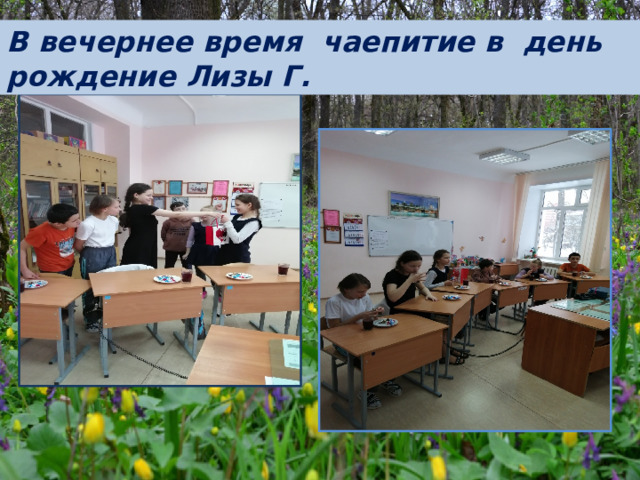 В вечернее время чаепитие в день рождение Лизы Г.