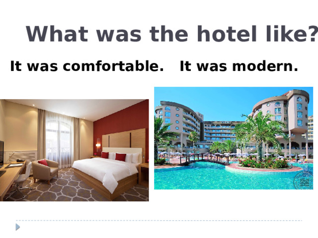 What was the hotel like?  It was comfortable. It was modern.