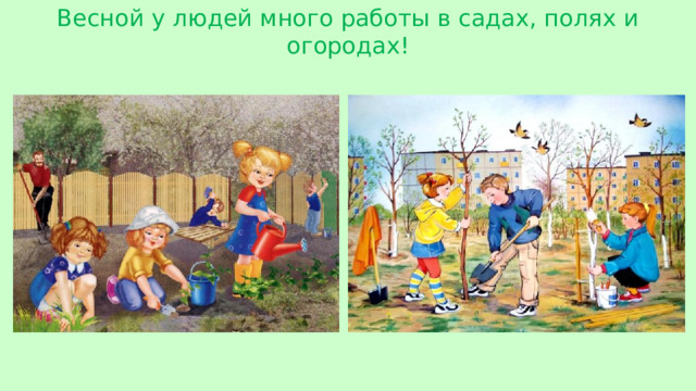 Весной у людей много работы в садах, полях и огородах!