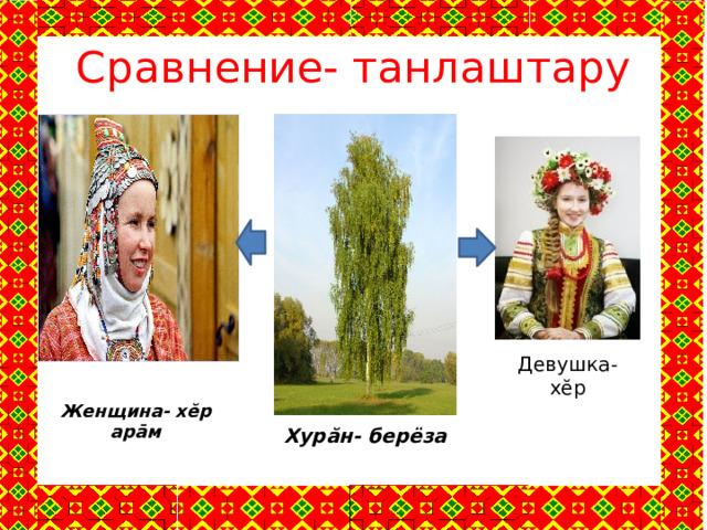 Сравнение- танлаштару Девушка- хĕр Женщина- хĕр арāм Хурăн- берёза