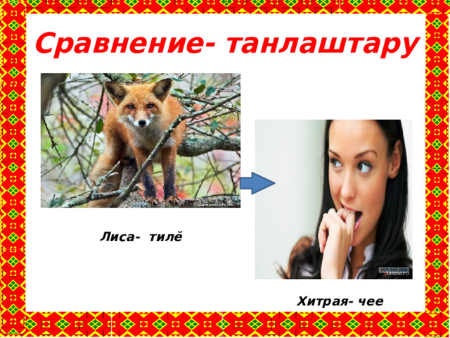 Сравнение- танлаштару Лиса- тилĕ Хитрая- чее