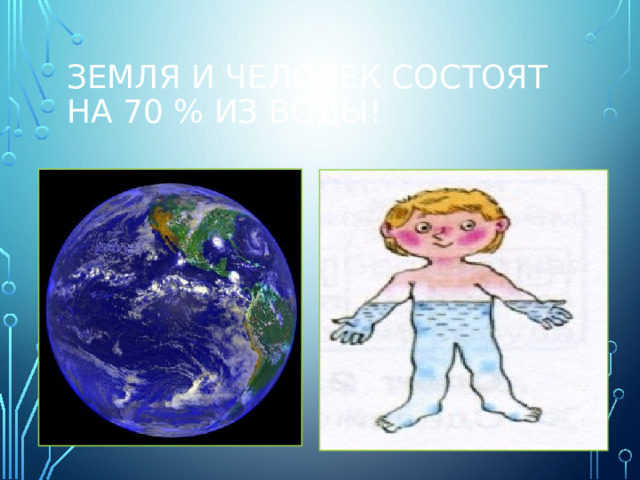 Земля и человек состоят на 70 % из воды!