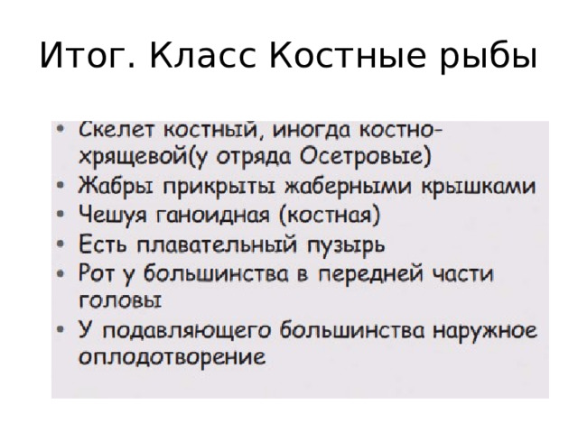 Итог. Класс Костные рыбы