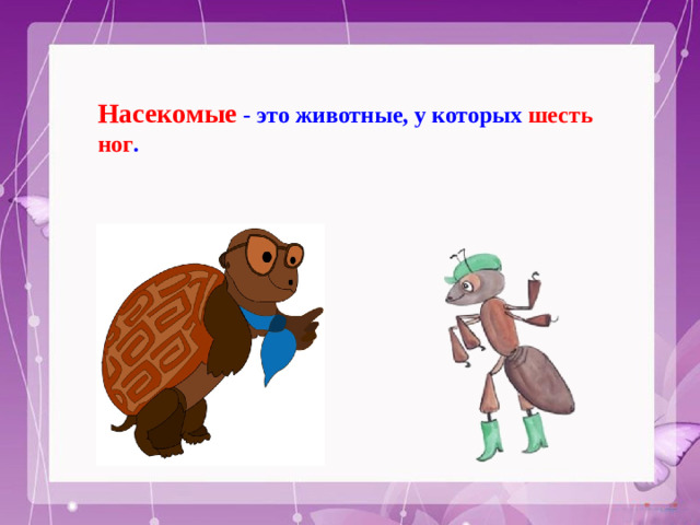 Насекомые - это животные, у которых шесть ног .
