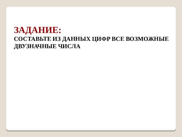 Задание: составьте из данных цифр все возможные двузначные числа