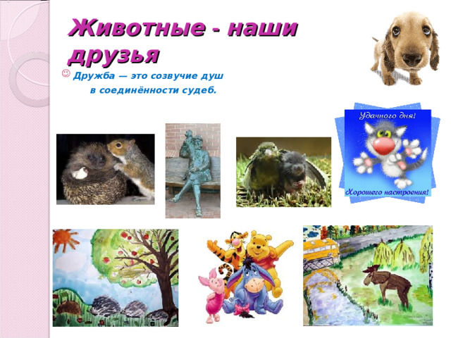 Животные - наши друзья  Дружба — это созвучие душ  в соединённости судеб.