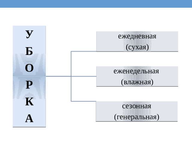 У Б О Р К А ежедневная (сухая) еженедельная (влажная) сезонная (генеральная)