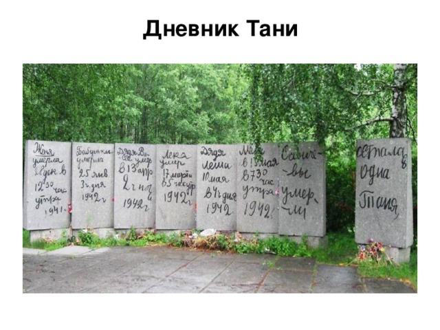 Дневник Тани Дневник Тани высечен на мемориальных плитах Пискарёвского кладбища