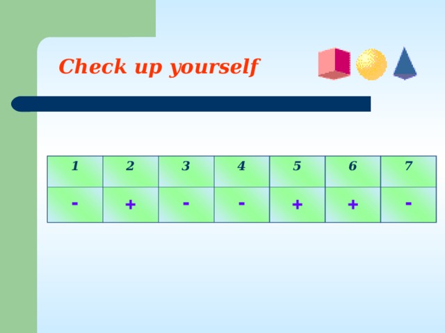 Check up yourself 1 - 2 3 + 4 - 5 - + 6 7 + -