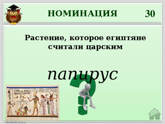 30 НОМИНАЦИЯ Растение, которое египтяне считали царским папирус