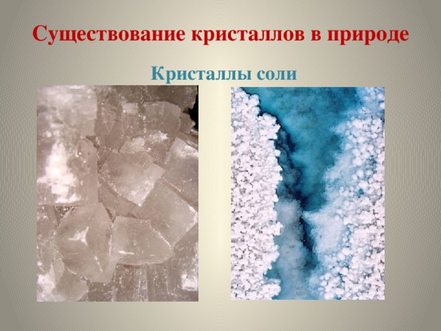 Существование кристаллов в природе Кристаллы соли