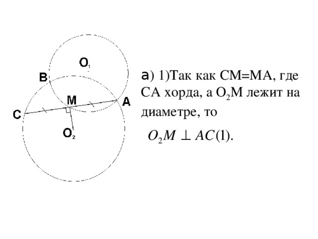 а ) 1)Так как СМ=МА, где СА хорда, а О 2 М лежит на диаметре, то