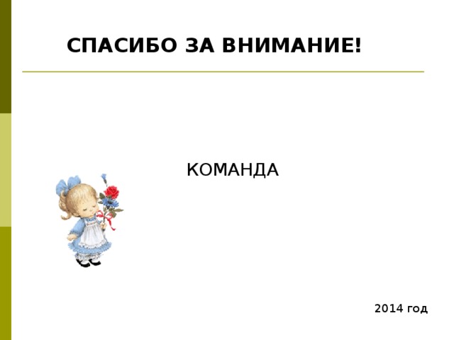 СПАСИБО ЗА ВНИМАНИЕ! КОМАНДА 2014 год