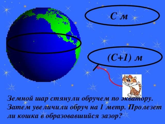 Чему равна длина окружности земли. Земной шар стянули обручем. Задача про окружность земли. Земной шар. Обтянут по экватору обручем. Задачи про землю.