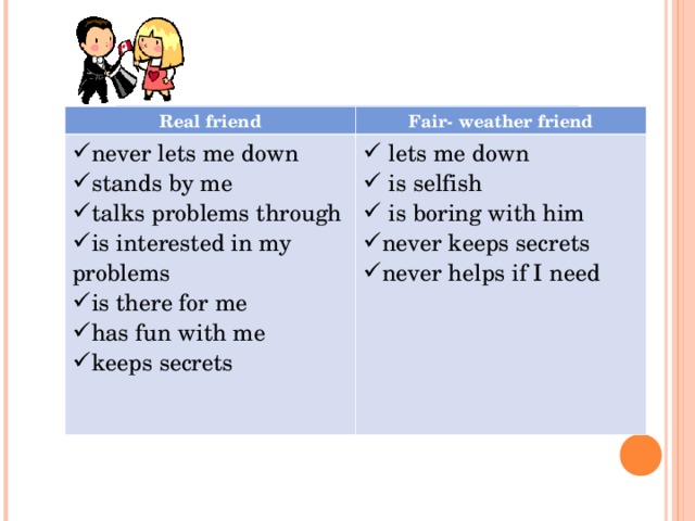 Real friend Fair- weather friend