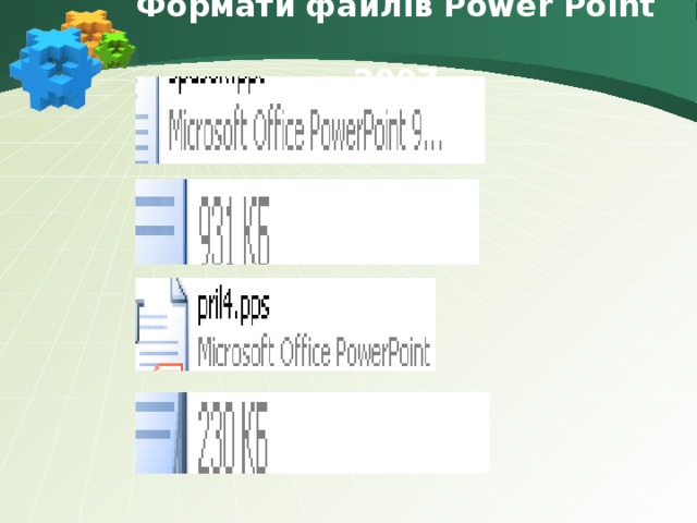 Формати файлів Power Point  2007