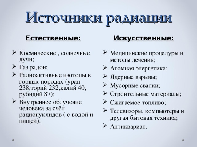 Источники радиации. Источники радиационного излучения. Искусственные источники радиоактивного излучения. Источники радиации естественного и искусственного происхождения. Источники естественного радиационного излучения.