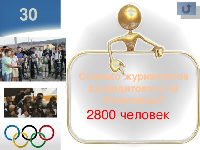 30 Сколько журналистов аккредитовано на Олимпиаде? 2800 человек