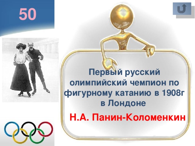 50 Первый русский олимпийский чемпион по фигурному катанию в 1908г в Лондоне Н.А. Панин-Коломенкин