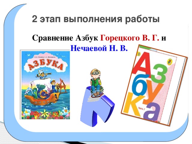 2 этап выполнения работы Сравнение Азбук Горецкого В. Г. и Нечаевой Н. В.