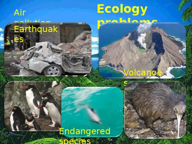 Ecology problems Air pollution Earthquakes Volcanoes  Endangered species