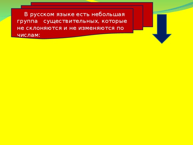 В русском языке есть небольшая группа существительных, которые не склоняются и не изменяются по числам: