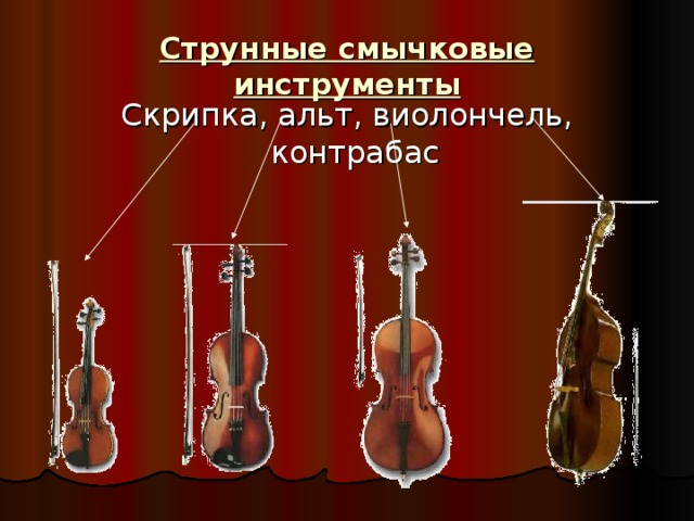 Струнные смычковые инструменты Скрипка, альт, виолончель, контрабас