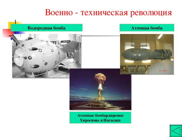 Военно - техническая революция Атомная бомба Водородная бомба Атомные бомбардировки Хиросимы и Нагасаки