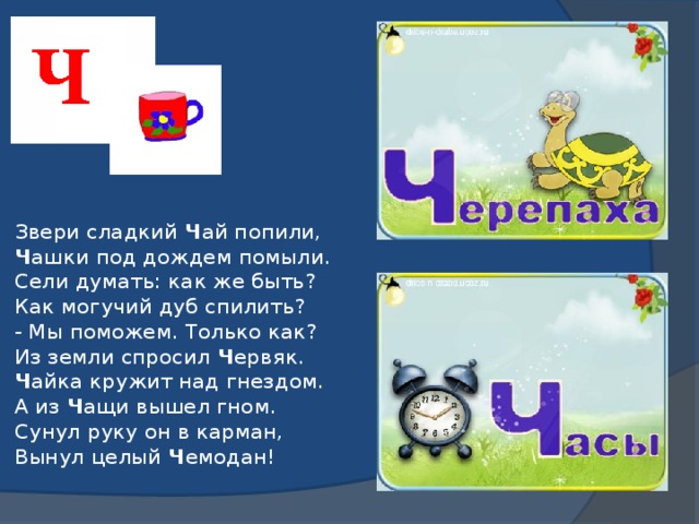 Звери сладкий Ч ай попили,  Ч ашки под дождем помыли.  Сели думать: как же быть?  Как могучий дуб спилить?  - Мы поможем. Только как?  Из земли спросил Ч ервяк.  Ч айка кружит над гнездом.  А из Ч ащи вышел гном.  Сунул руку он в карман,  Вынул целый Ч емодан!